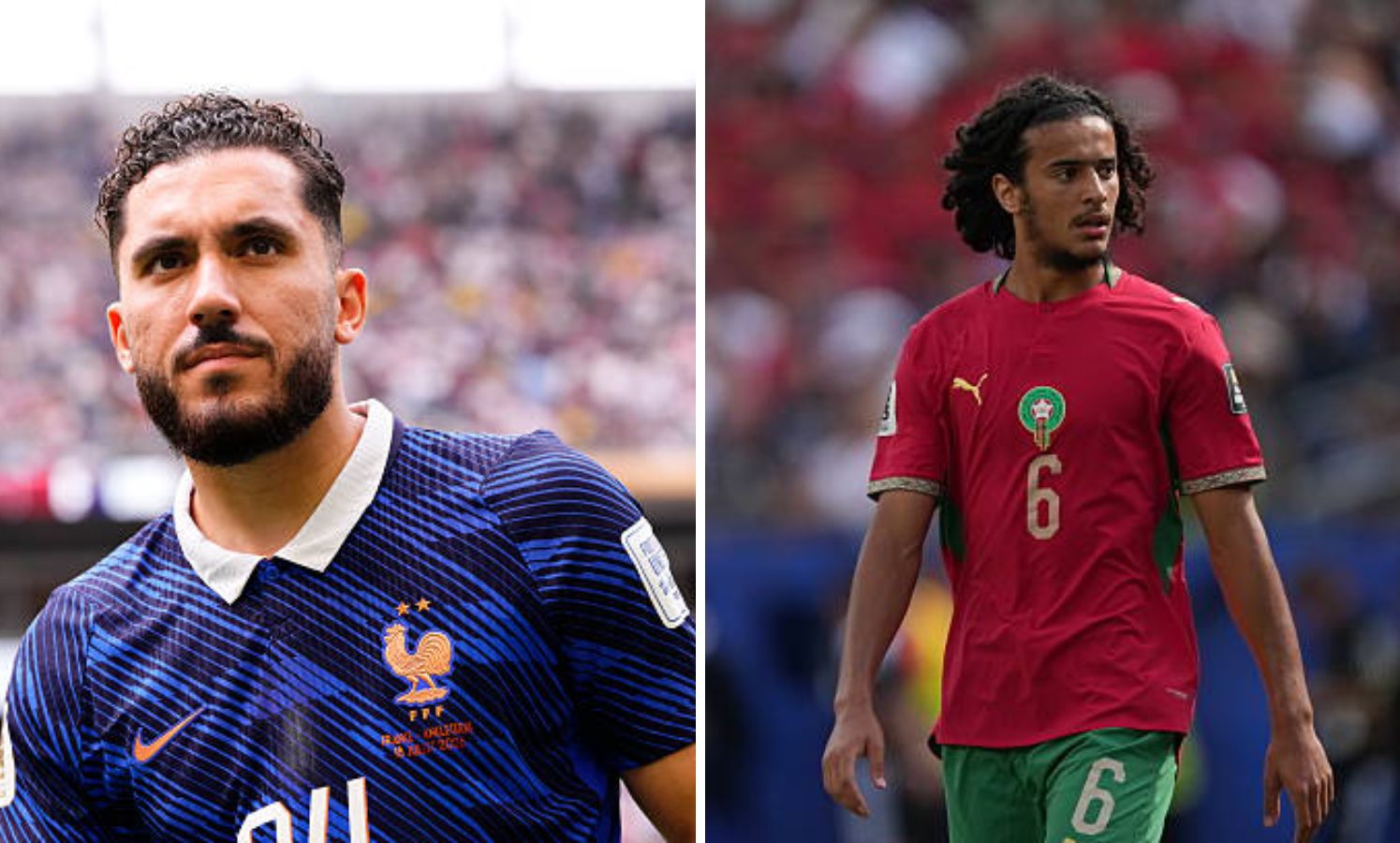 Split image of Ryan Cherki and Ayyoub Bouaddi
