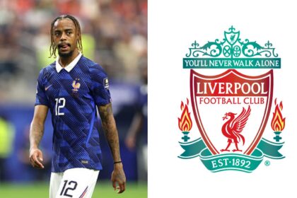 Bradley Barcola and Liverpool badge split image