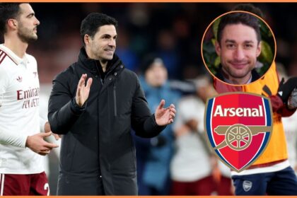Mikel Arteta, the Arsenal logo, and David Ornstein