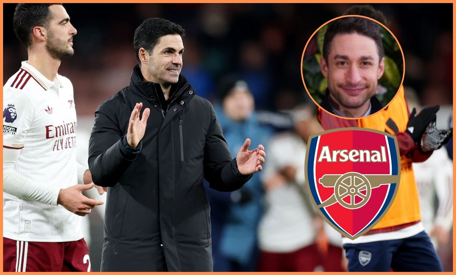 Mikel Arteta, the Arsenal logo, and David Ornstein