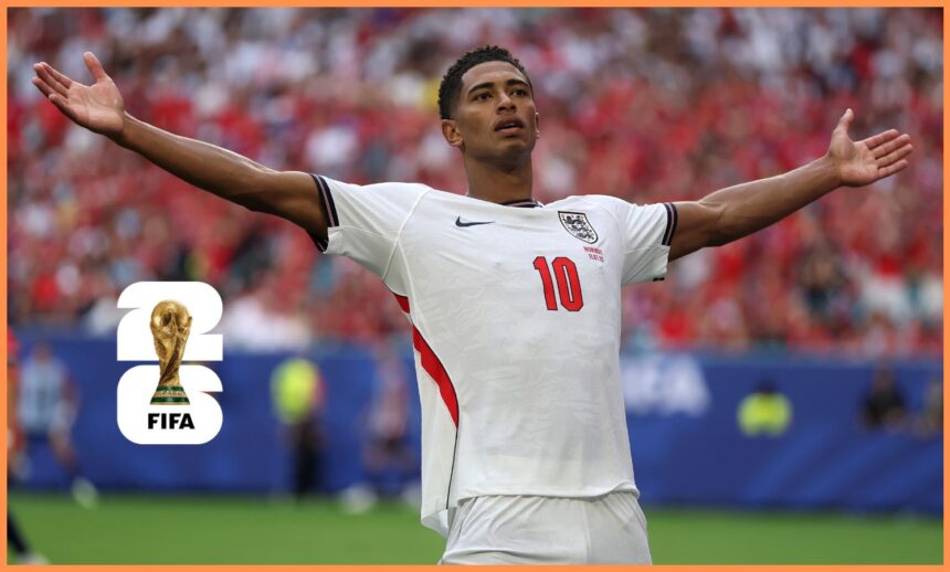 Jude Bellingham celebrates his second goal for England against Norway