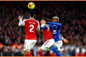 William Saliba in action for Arsenal