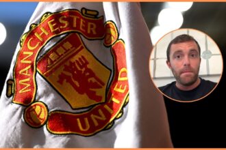 Manchester United logo and Fabrizio Romano