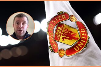 Manchester United corner flag and Fabrizio Romano