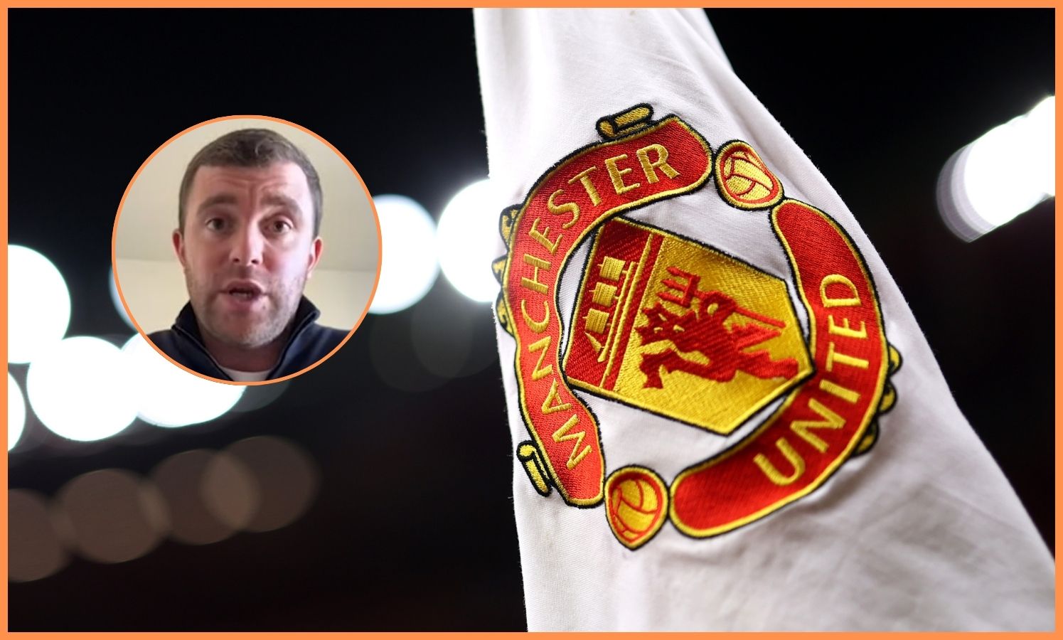 Manchester United corner flag and Fabrizio Romano