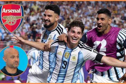 Julian Alvarez celebrates a goal for Argentina