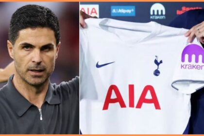 Mikel Arteta and a Tottenham shirt close-up