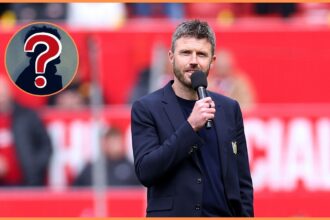 Michael Carrick addresses the Manchester United fans at Old Trafford