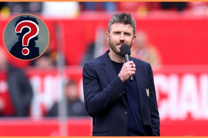 Michael Carrick addresses the Manchester United fans at Old Trafford