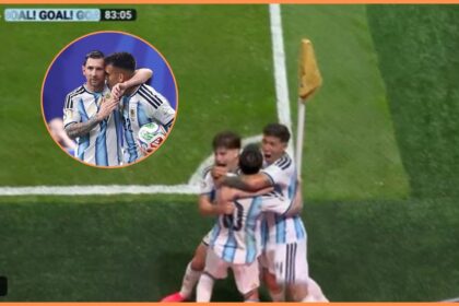 Lionel Messi celebrates scoring for Argentina vs Egypt
