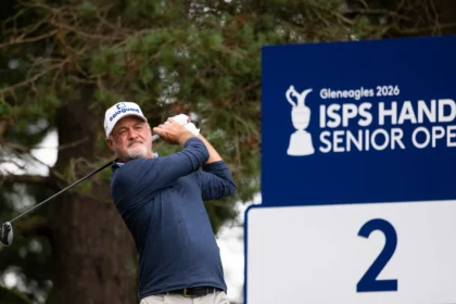 Jerry Kelly plays his tee shot from the third hole during the final round of the 2026 ISPS Handa Senior Open at Gleneagles.