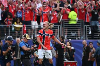 Erling Haaland celebrates his goal vs Brazil