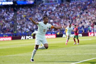 Kylian Mbappe celebrates goal vs Morocco