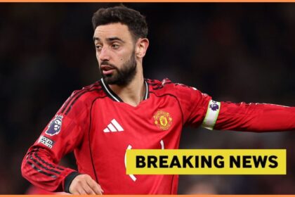 Bruno Fernandes with breaking news overlay