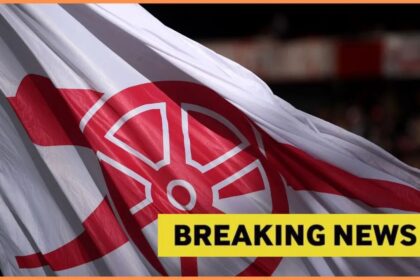 Arsenal flag with breaking news overlay