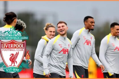 Liverpool players in training including Alexis Mac Allister