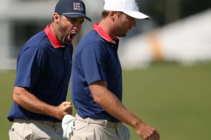 Americans win fourball match at 2026 Presidents Cup after Friday sweep.