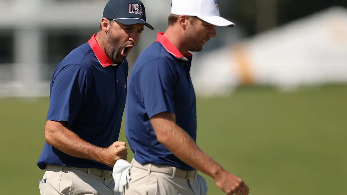 Americans win fourball match at 2026 Presidents Cup after Friday sweep.