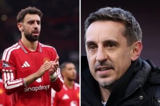 Gary Neville admits he disagrees with one thing Bruno Fernandes did during Man City defeat as Roy Keane hits back
