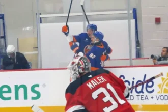 Daniil Prokhorov scores in rookie scrimmage against Devils