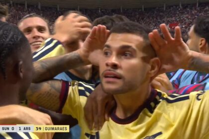 Watch: Bruno Guimaraes scores sensational goal to give Arsenal lead moments after incredible David Raya penalty save