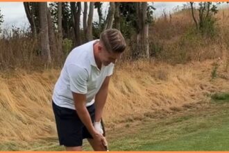 Watch: Ben White left in stitches after Viktor Gyokeres completely misses golf shot