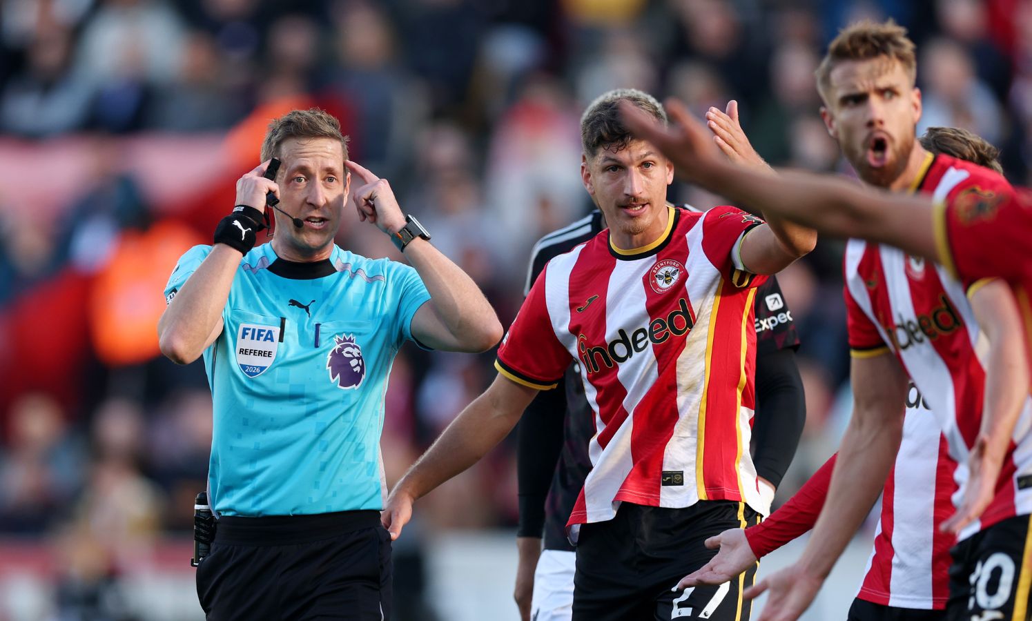 Watch: Brentford star sent off in bizarre Liverpool incident but no penalty awarded
