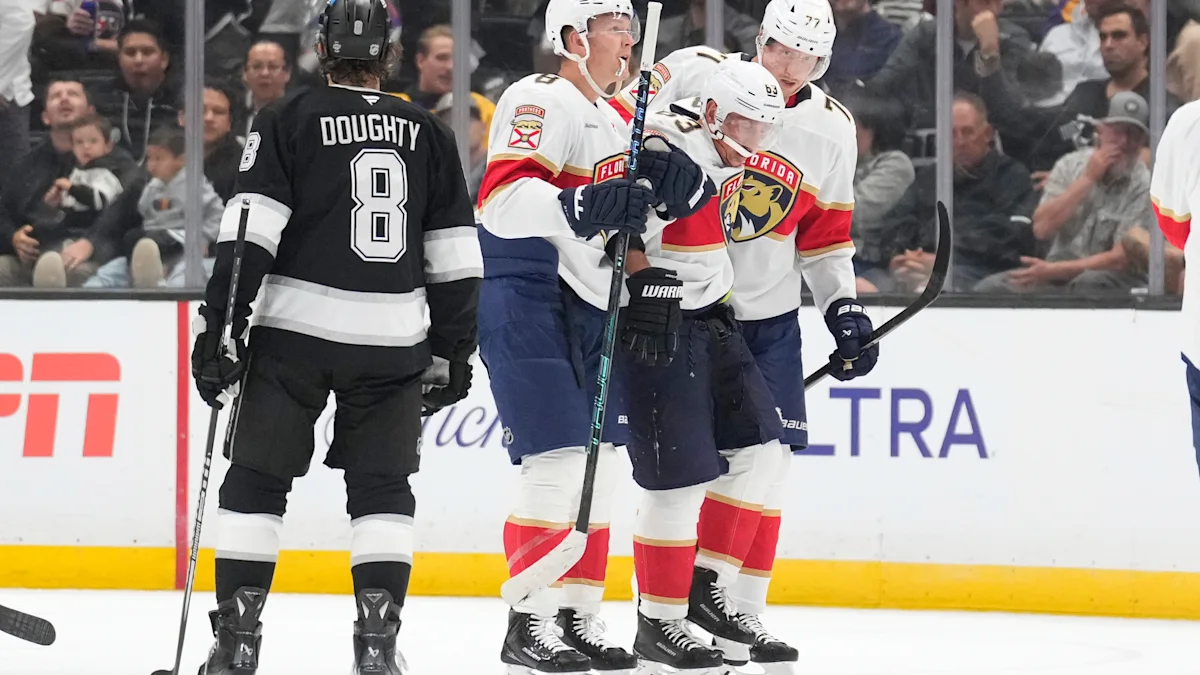 Panthers forward Brad Marchand injured left leg in second period against Kings